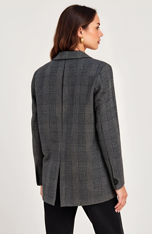 Modenaire Plaid Single-breasted Blazer With Notched Lapels And Front Pockets In Gray