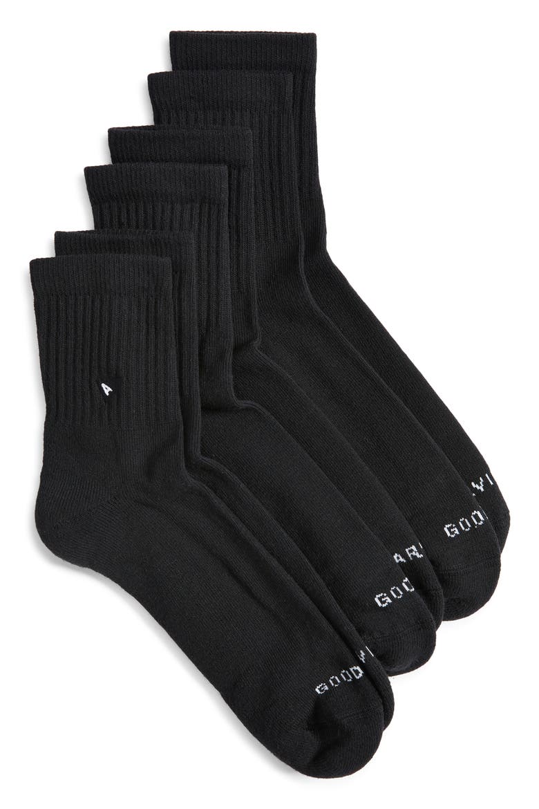 3-Pack Quarter Crew Socks, Main, color, BLACK