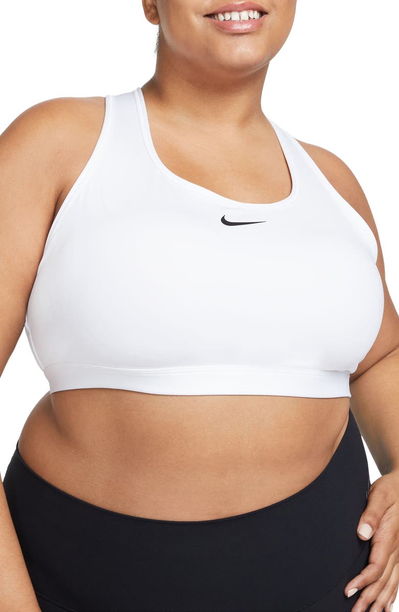 Nike Swoosh Medium Support Sports Bra, Main, color, White/ Stone Mauve/ Black