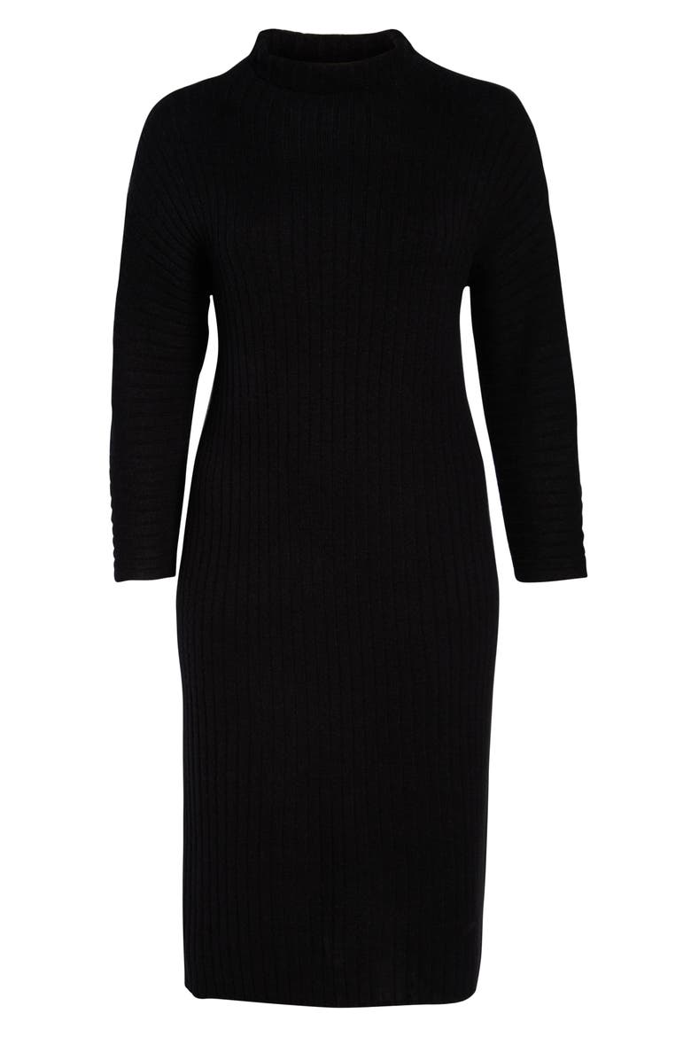 Ribbed Midi Sweater Dress, Alternate, color, BLACK
