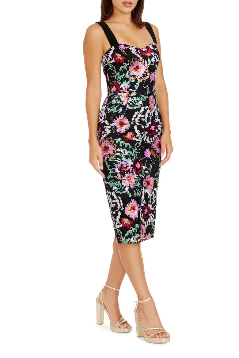 Nicole Floral Sequin Embellished Sheath Cocktail Dress, Alternate, color, BLACK MULTI