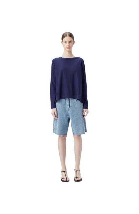 Boatneck Cotton Silk Cashmere Blend Sweater