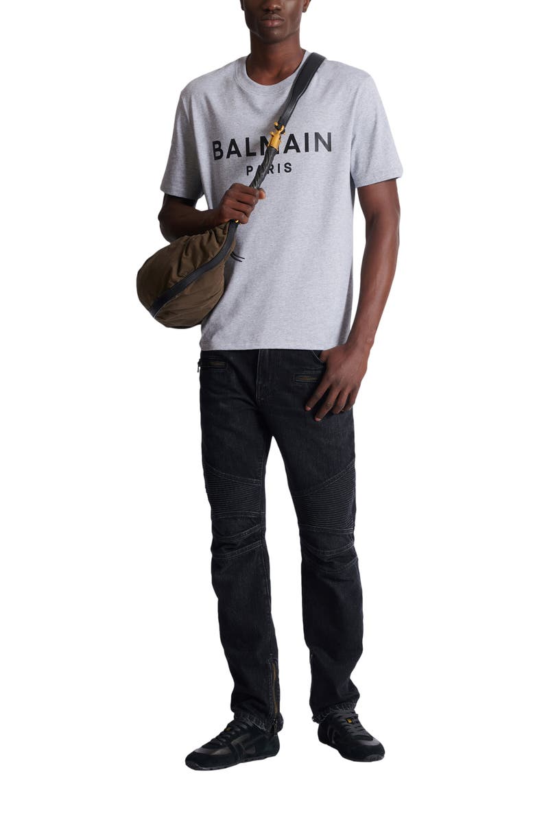 Balmain Biker jeans in black vintage denim, Alternate, color, Black