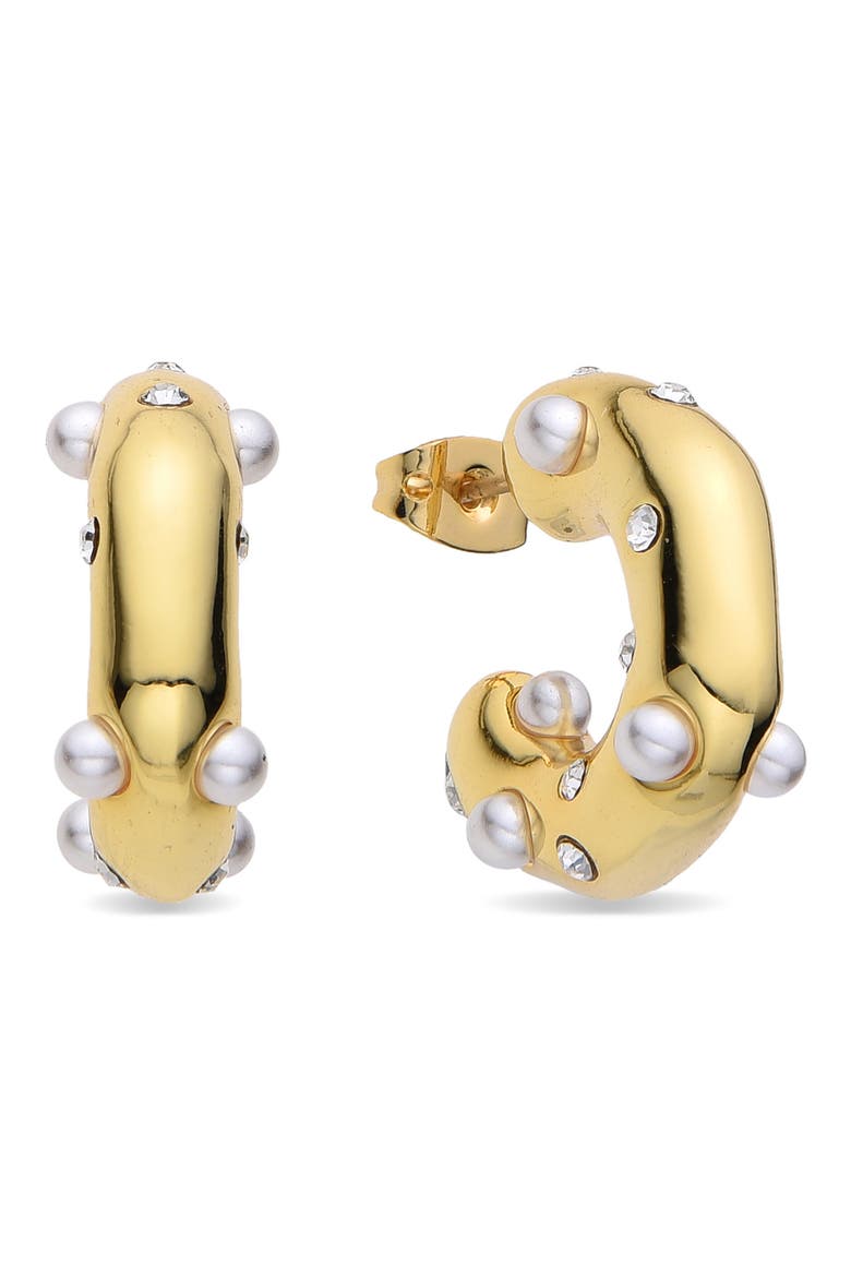 Lila Faux Pearl Hoop Earrings, Main, color, GOLD