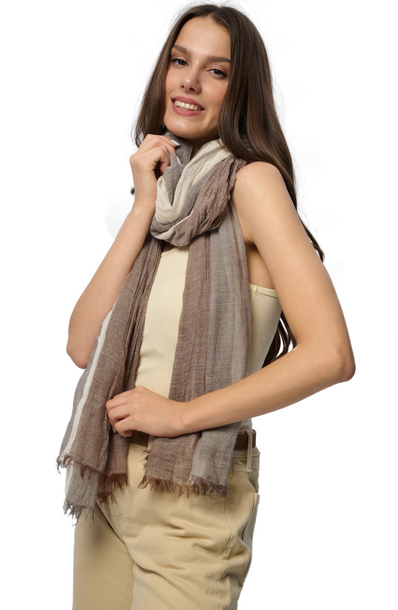 SAACHI Stripe Print Scarf, Alternate, color, Brown
