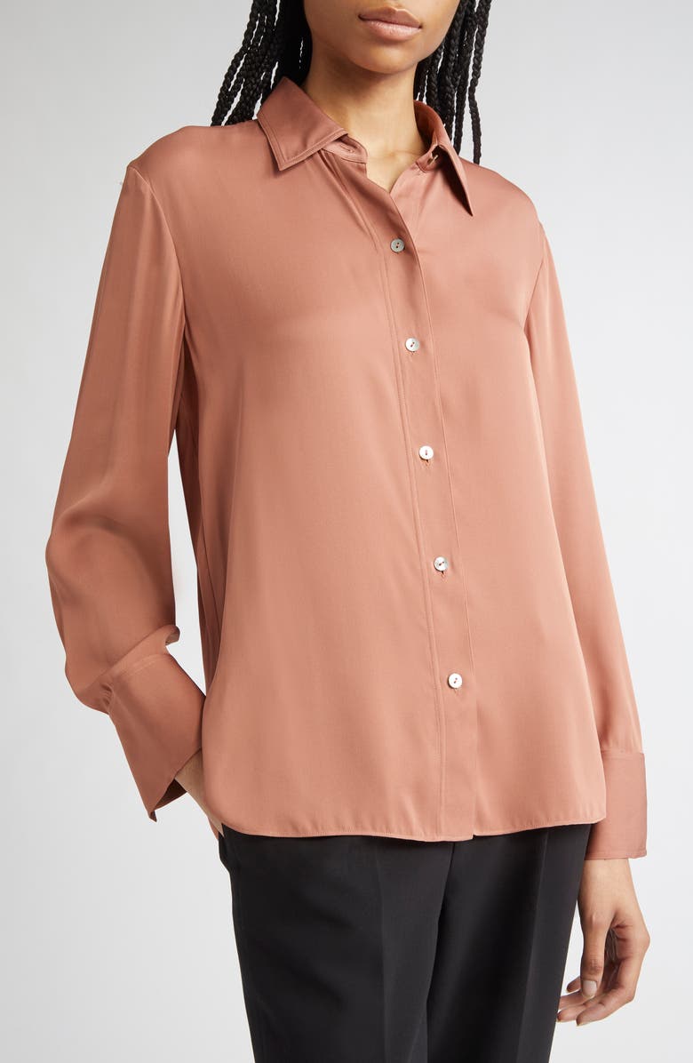 Vince Stretch Silk Button-Up Shirt, Alternate, color, Vintage Rose