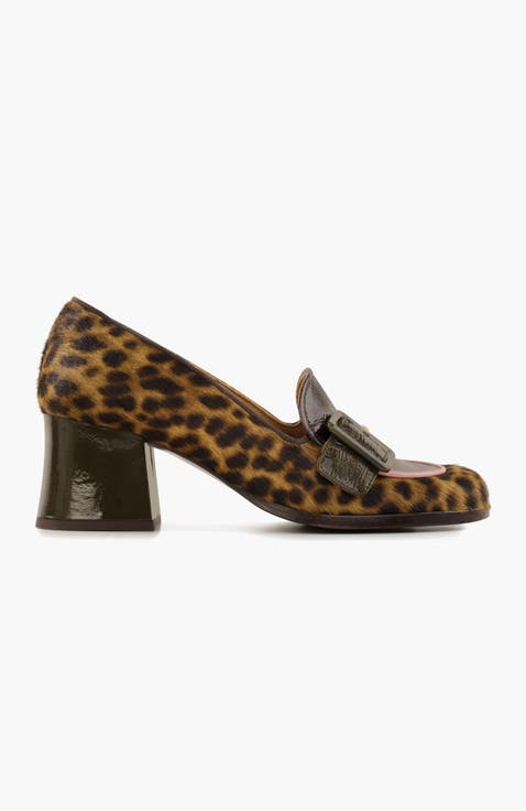 TEISIN49 Leopard print patent leather heeled Loafers