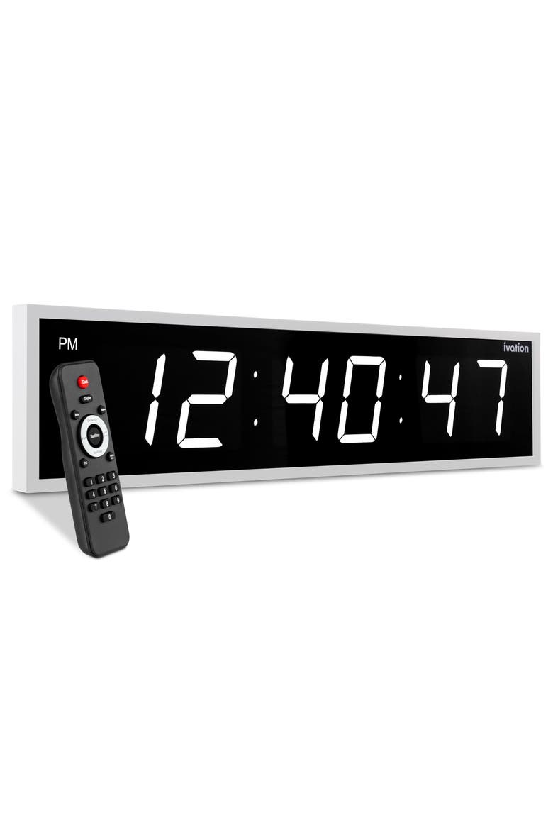 Large Digital Clock, 24 Led Wall Clock with Stopwatch, Alarms, Timer, Temp & Remote, Main, color, White