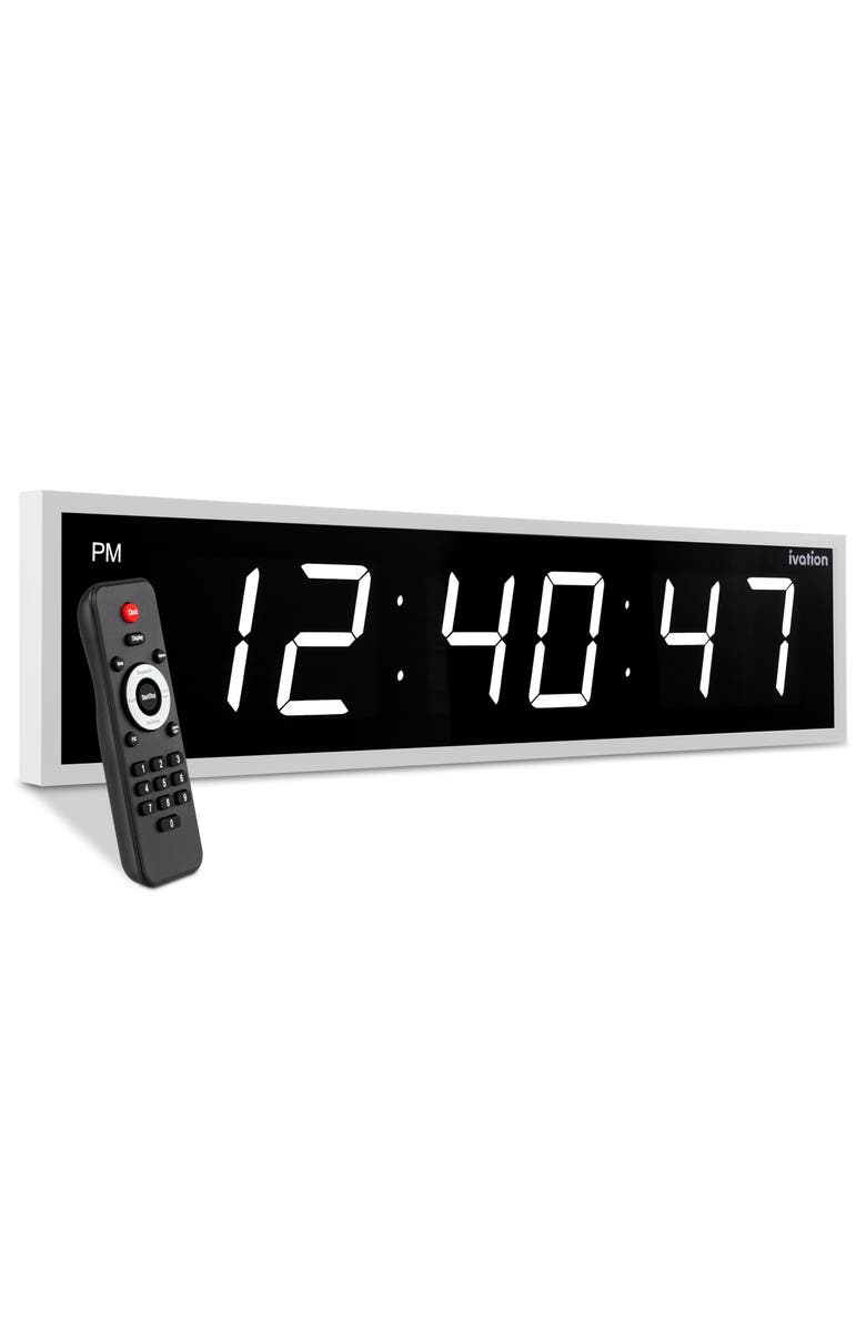 Ivation Large Digital Clock, 24 Led Wall Clock with Stopwatch, Alarms, Timer, Temp & Remote, Main, color, White