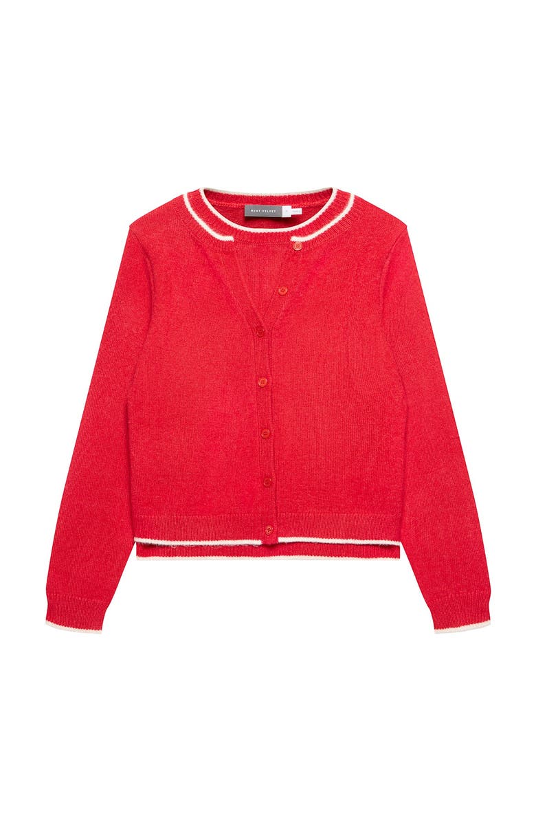 MINT VELVET Layered Tipped Knit Cardigan, Alternate, color, Red
