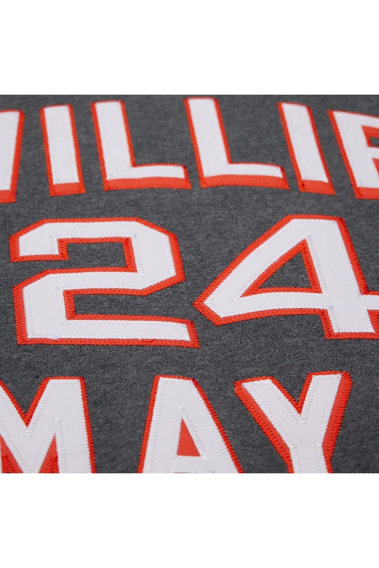 Men's Mitchell & Ness Willie Mays Heather Charcoal San Francisco Giants Legends Collection Vintage Logo Name & Number Fleece Pullover Sweatshirt, Alternate, color, Heather Charcoal
