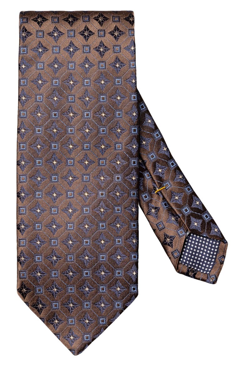 Medallion Woven Silk Tie, Main, color, MEDIUM BROWN