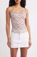 MANGO Illo Plaid Cowl Neck Ruched Top
