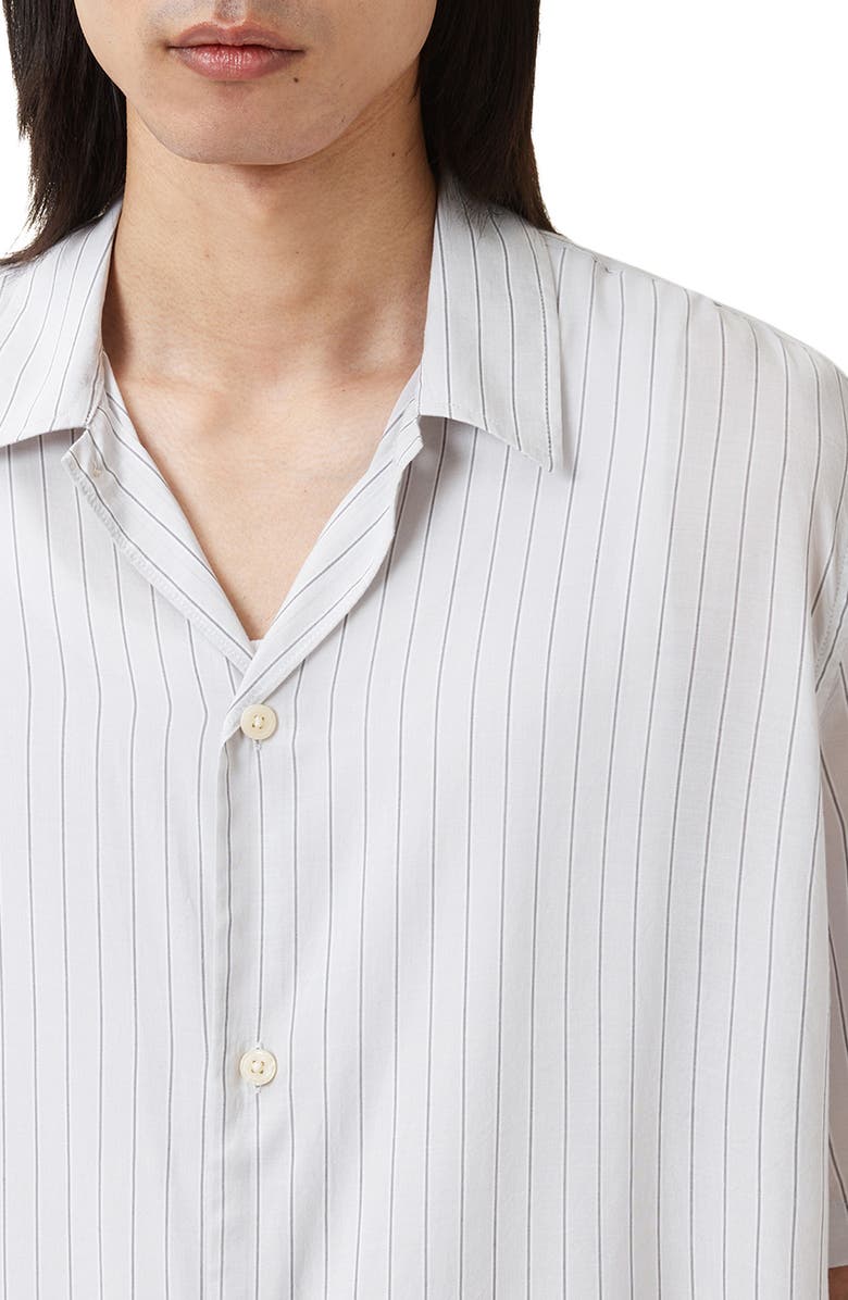 AllSaints Arran Stripe Short Sleeve Button-Up Shirt, Alternate, color, White/ Charcoal