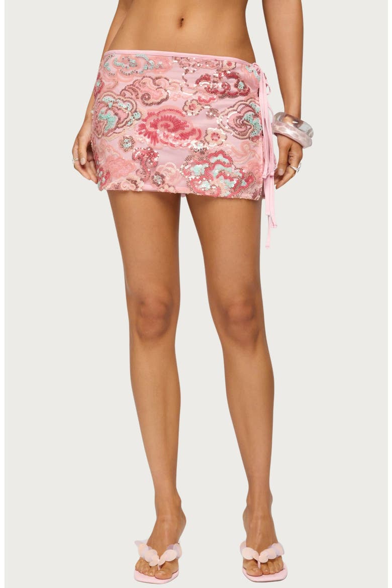 Sequin Beaded Side Tie Miniskirt, Main, color, PINK