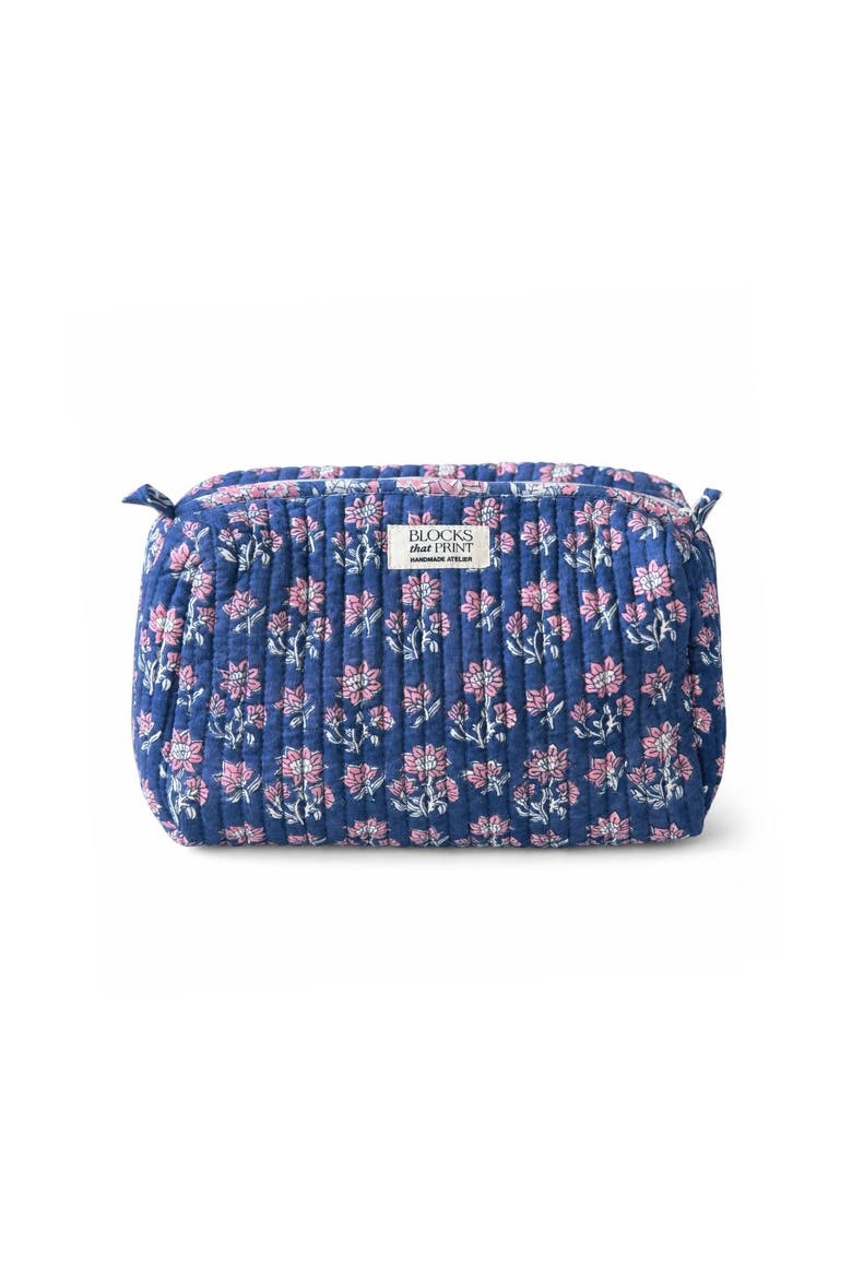 Hand Block Print Travel and Makeup Pouch, Main, color, Twilight