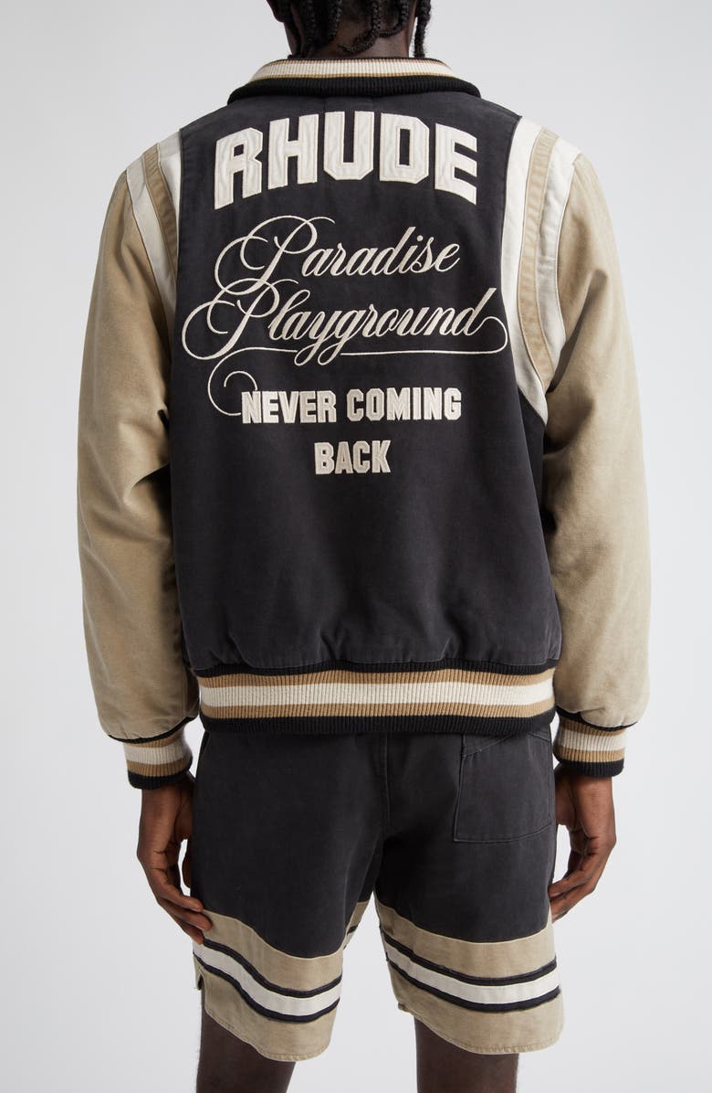 Rhude Washed Cotton Canvas Varsity Jacket, Alternate, color,