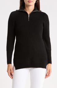 PATRIZIA LUCA Ribbed Quarter Zip Sweater