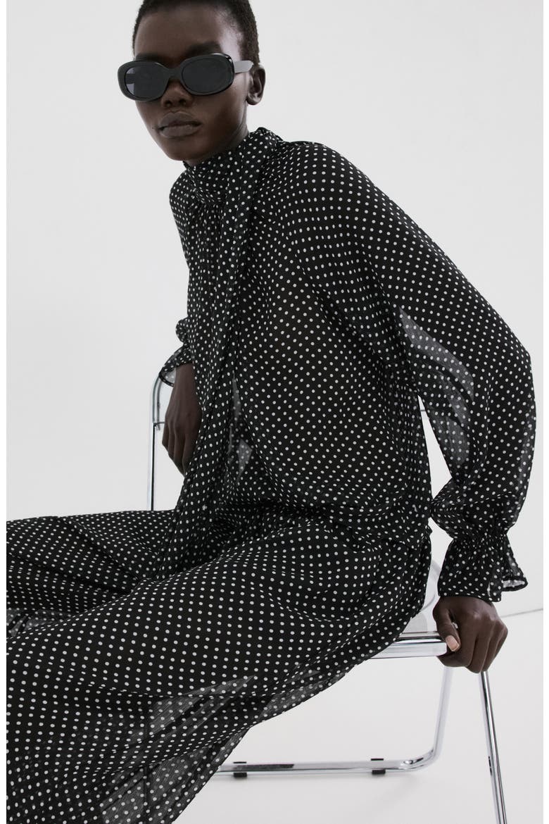 Dot Tie Neck Top, Alternate, color, BLACK