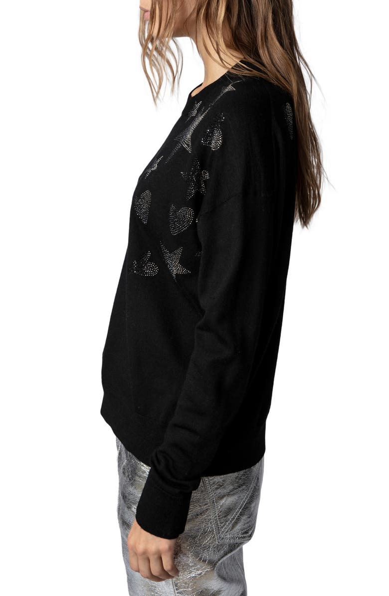 Zadig & Voltaire Gaby We Strass Embellished Merino Wool Sweater, Alternate, color,
