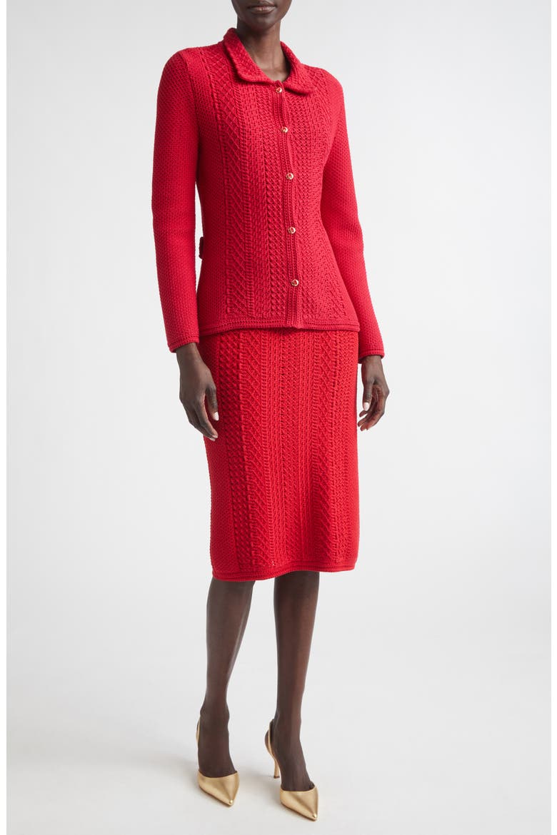 Cotton Blend Mixed Stitch Sweater Skirt, Alternate, color, SCARLET