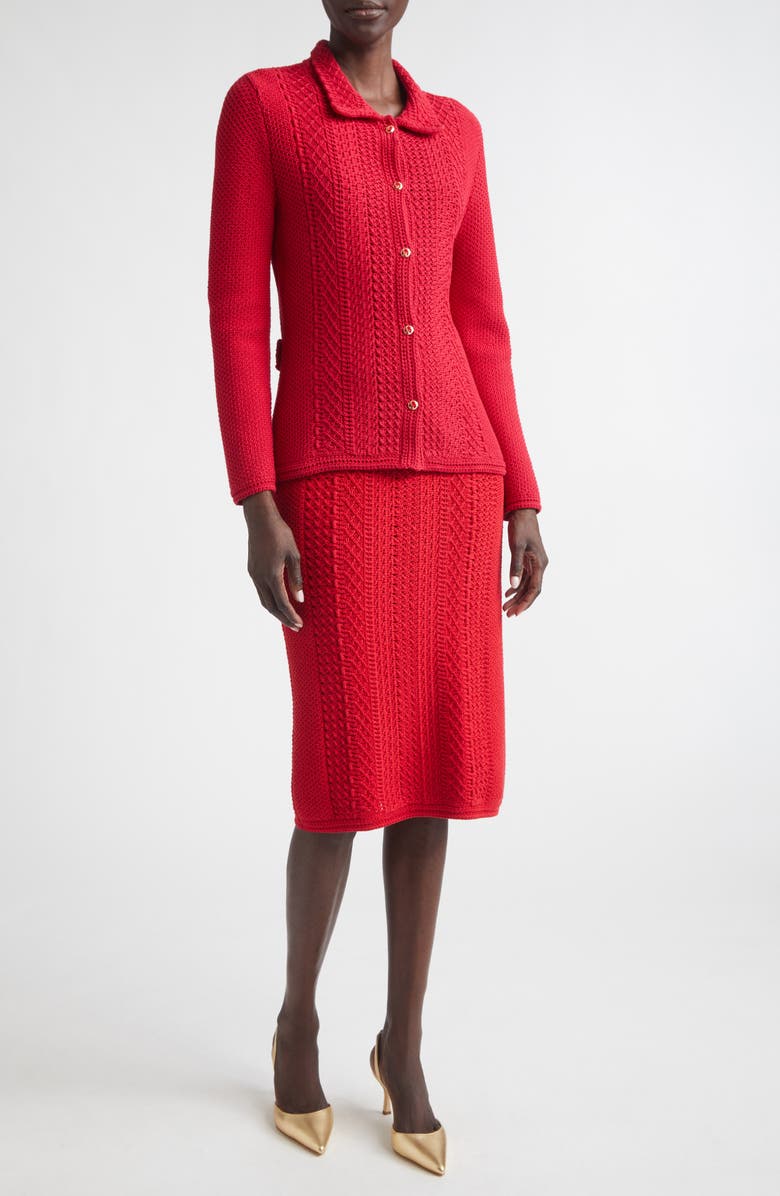 ST. JOHN Cotton Blend Mixed Stitch Sweater Skirt, Alternate, color, Scarlet