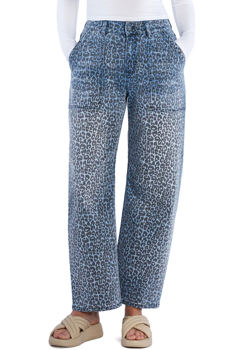 High Waist Animal Print Barrel Leg Jeans, Main, color, DENIM LEOPARD