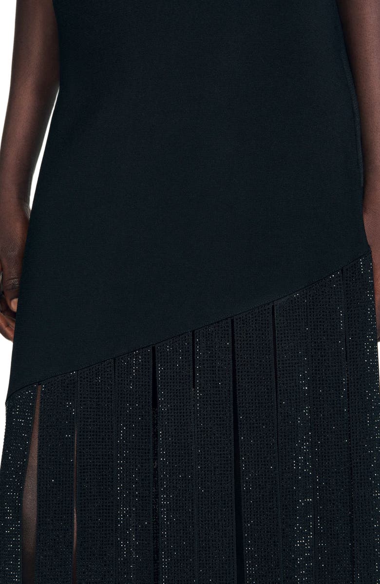 SANDRO Fringed maxi dress, Alternate, color, Black