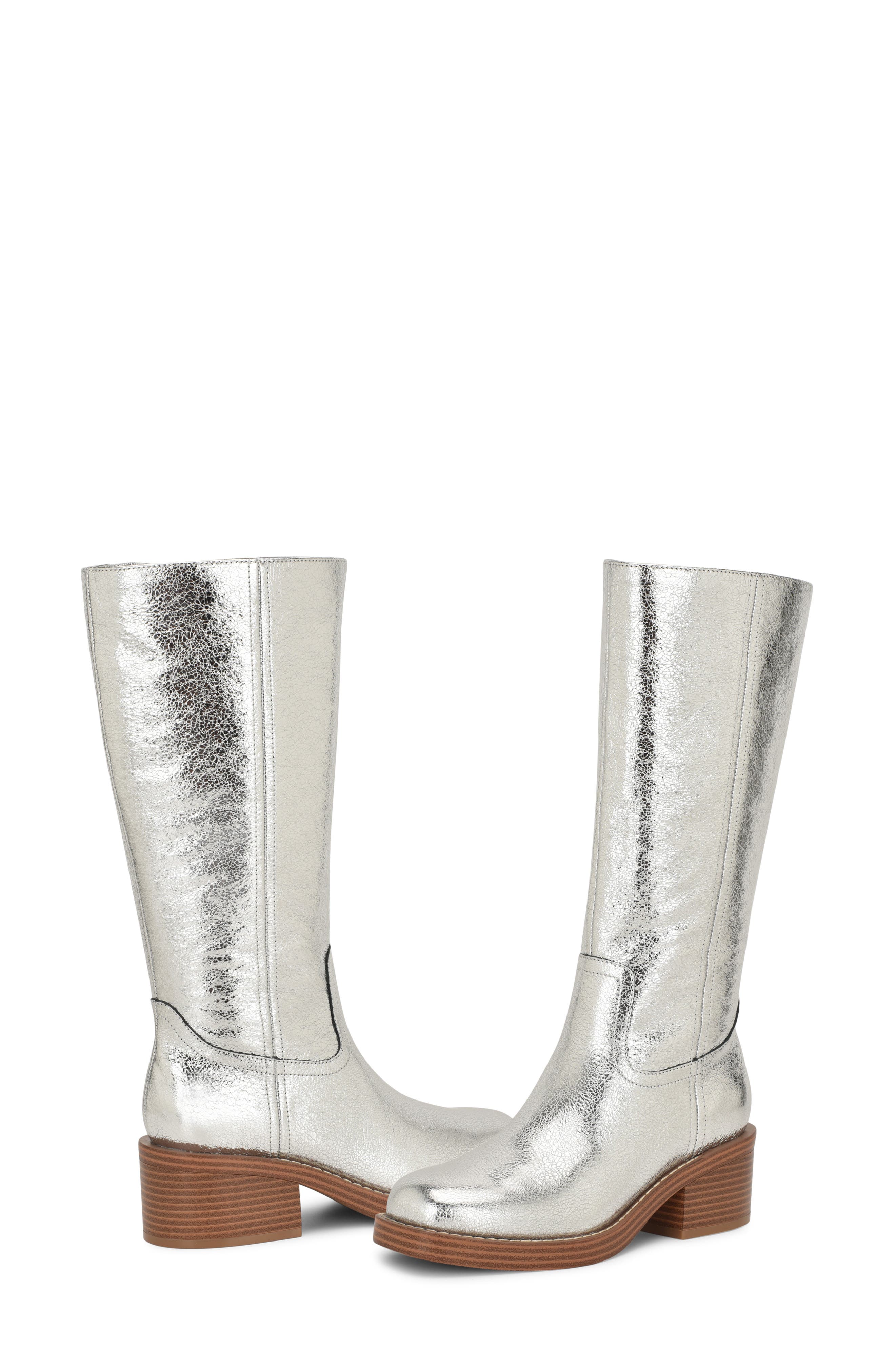 Nine West Broklyn Block Heel Boot, Alternate, color, Silver