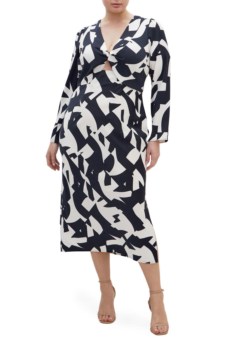 Lana Twist Cutout Long Sleeve Maxi Dress, Main, color, GEO SCARF