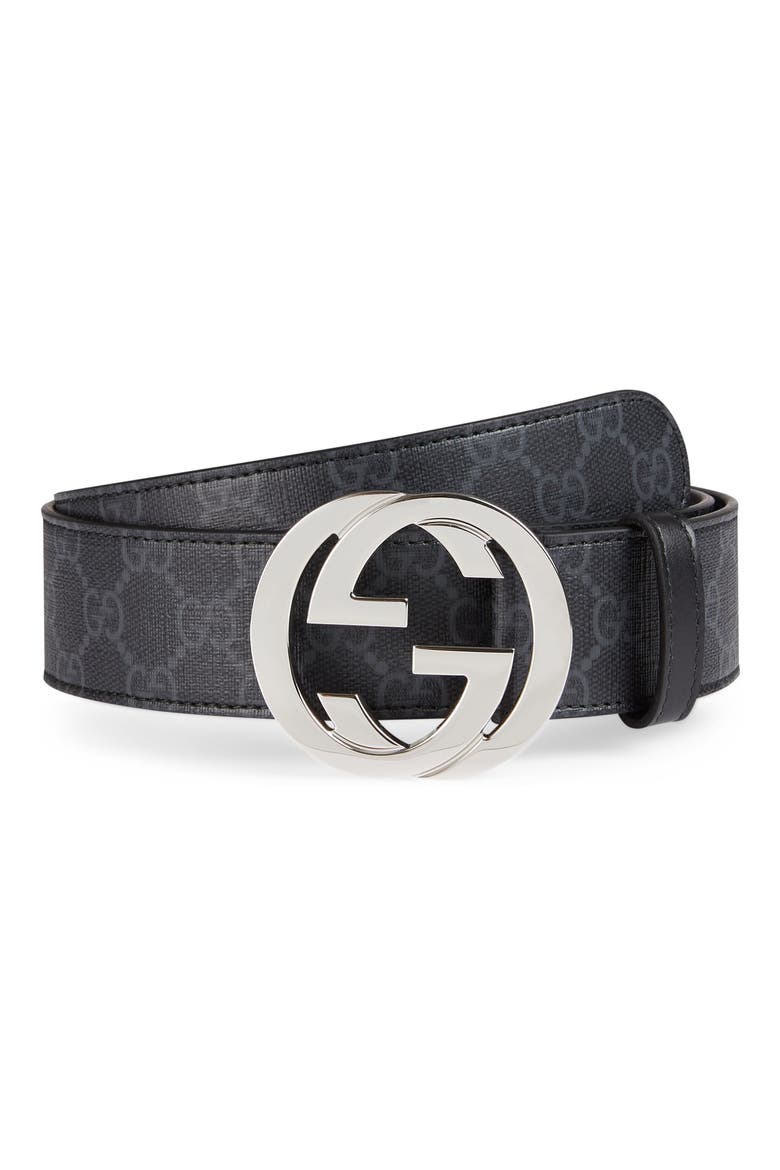 Interlocking G Buckle GG Supreme Canvas Belt, Main, color, BLACK