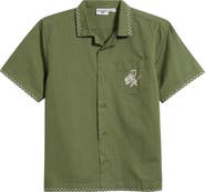 Service Works Border Embroidered Short Sleeve Button-Up Shirt