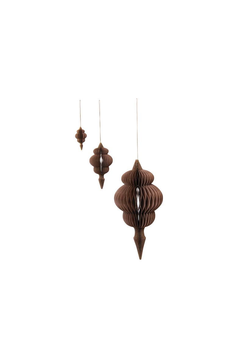 Honeycomb Finial Paper Ornament, Brown, Set of 3, Main, color, Brown