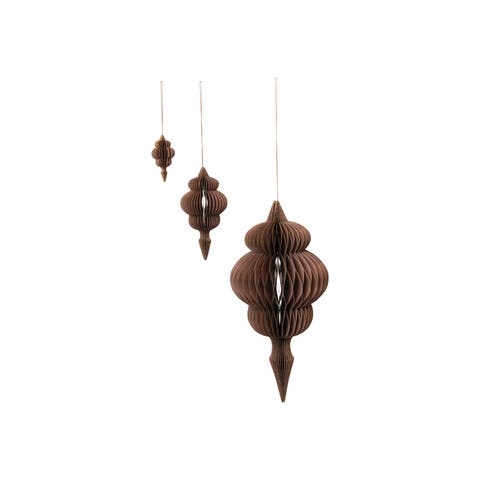 Honeycomb Finial Paper Ornament, Brown, Set of 3
