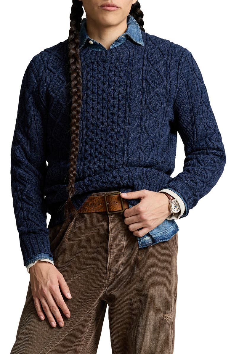 Polo Ralph Lauren Cable Knit Cotton Fisherman Sweater, Main, color, 