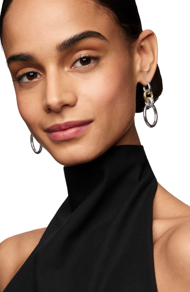 David Yurman Mercer<sup>™</sup> Pavé Diamond Circular Drop Earrings, Alternate, color, Sterling Silver/ 18Ky Gold