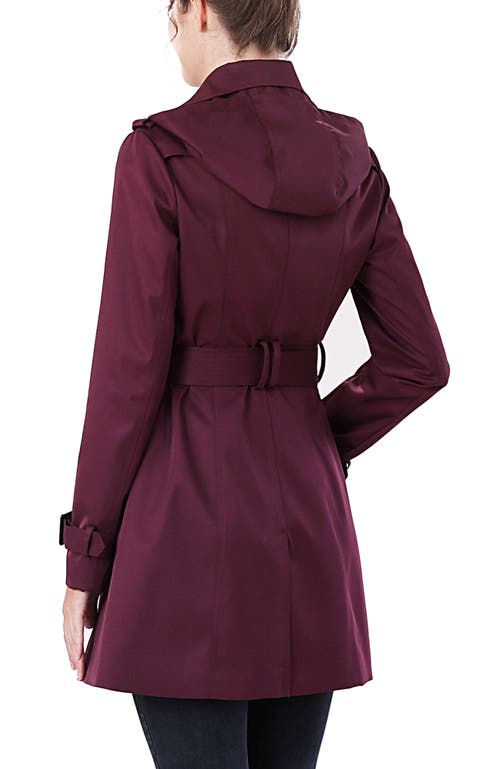 Kimi & Kai Rosie Hooded Trench Coat In Burgundy
