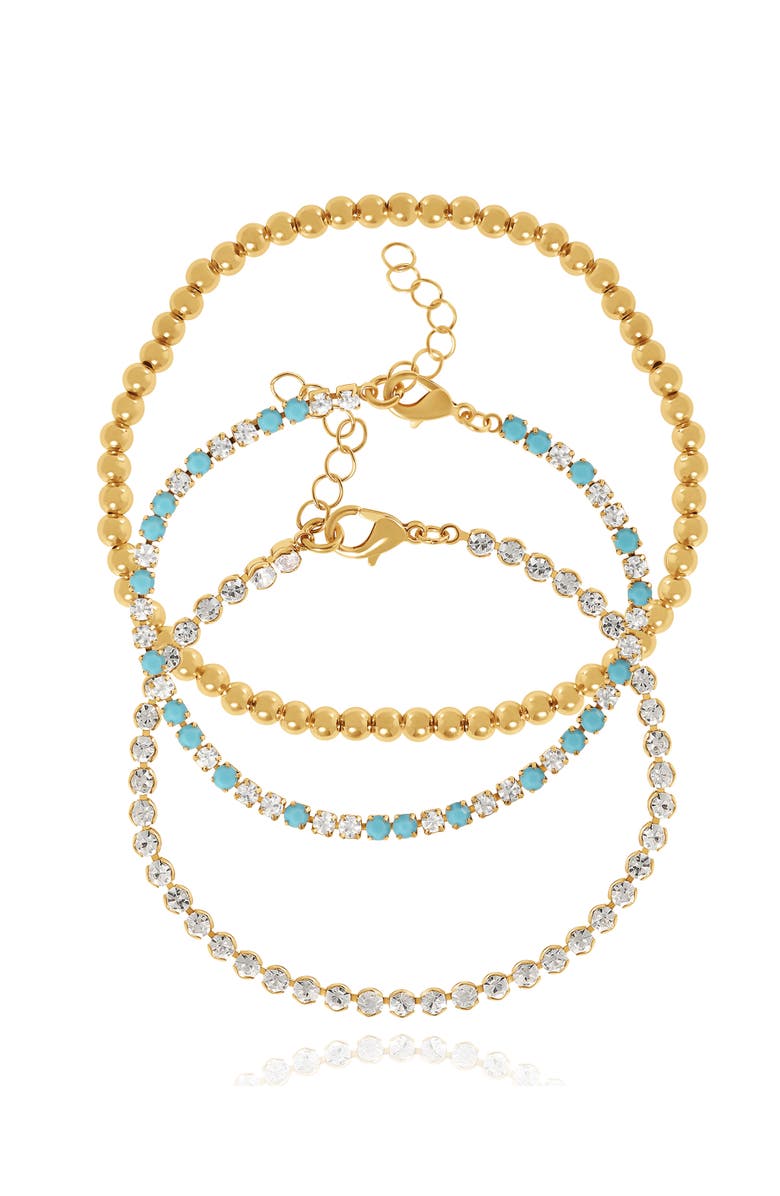 Jessica Simpson 3-Piece Chain & Crystal Bracelet Set, Alternate, color, Gold