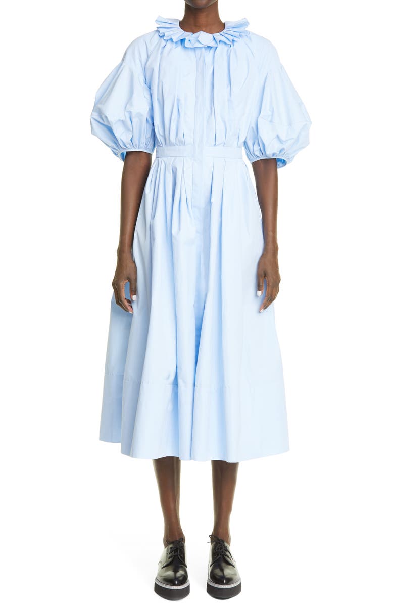McQueen Alexander McQueen Pleat A-Line Poplin Dress, Main, color, 