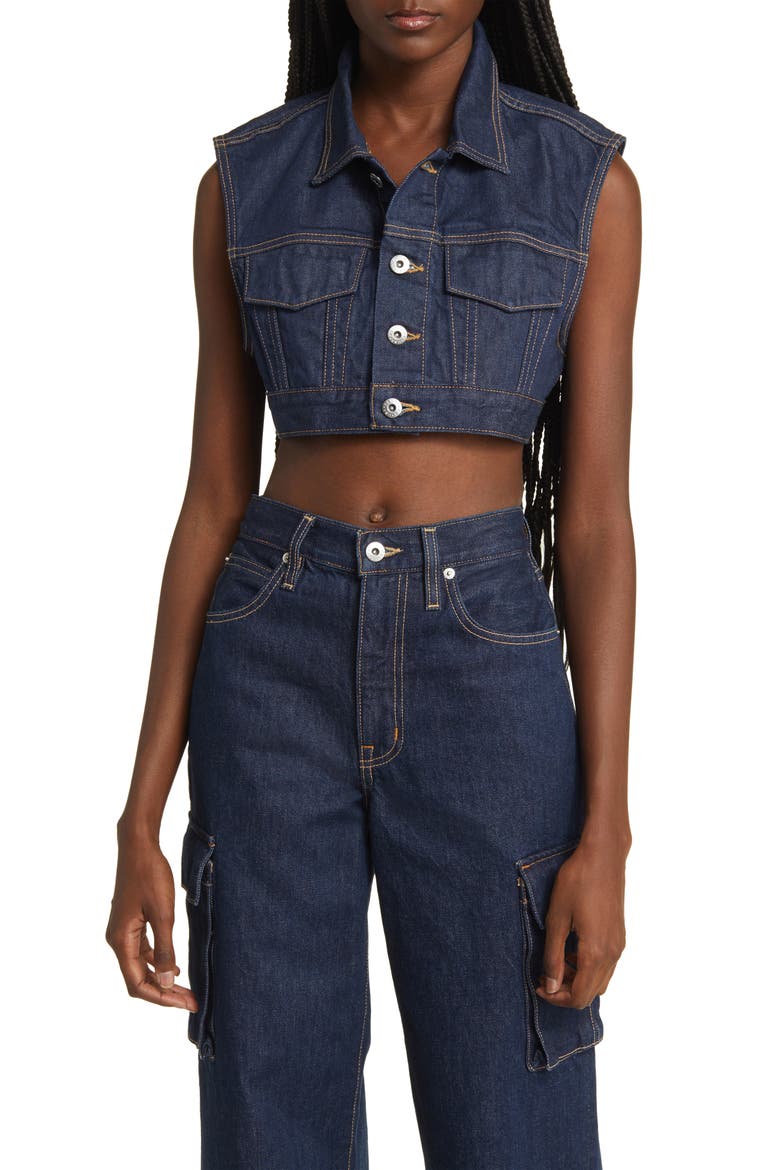 Ultracrop Nonstretch Denim Trucker Vest, Main, color, MIDNIGHT MILE