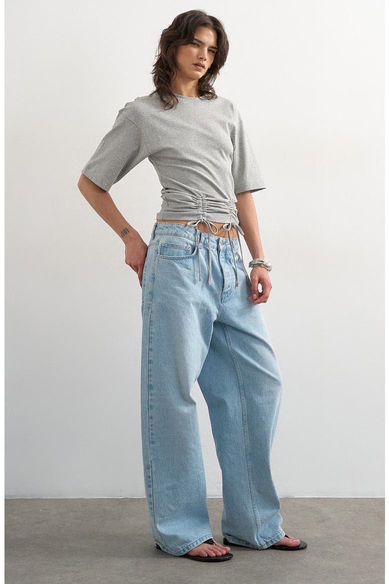 Drawcord Detail Crop Top, Alternate, color, GREY