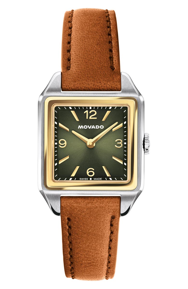 Movado Heritage 1917 Leather Strap Watch, 25mm x 34mm, Main, color, Green