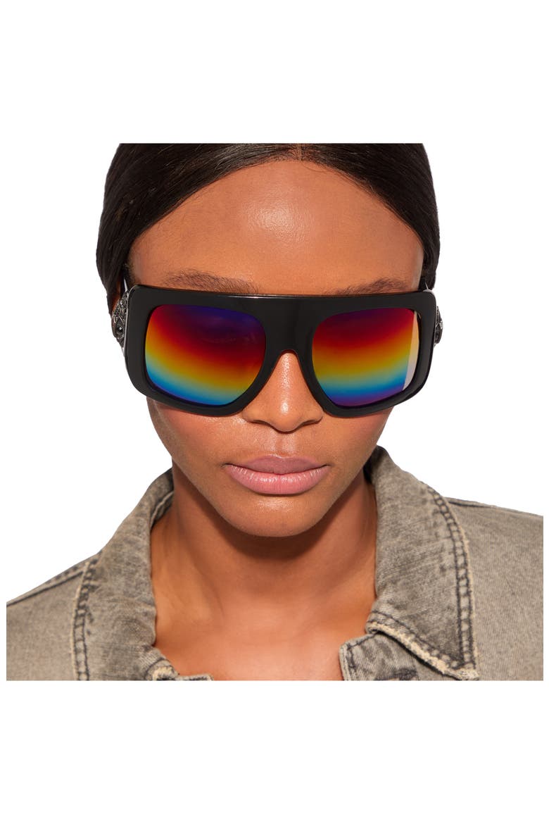 62mm Oversize Rectangular Sunglasses, Alternate, color, BLACK/ RAINBOW