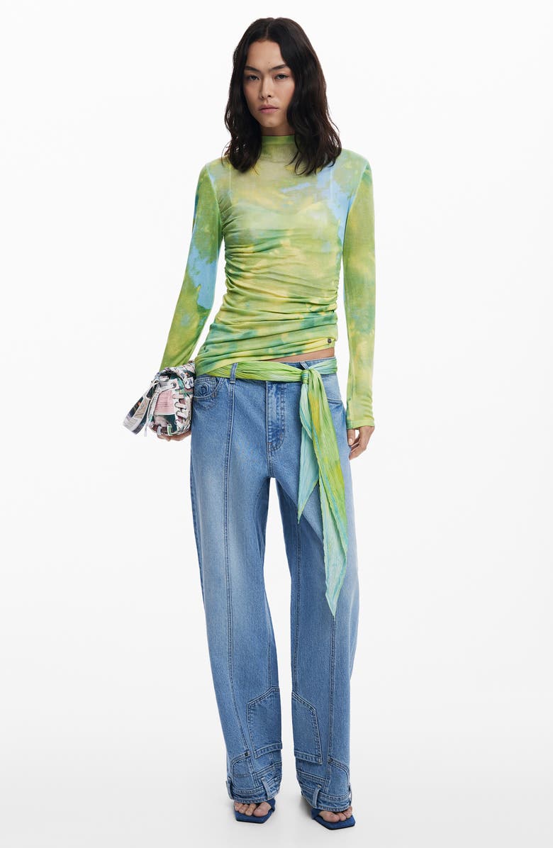 Desigual Mock Neck Sweater, Alternate, color, Green Yellow