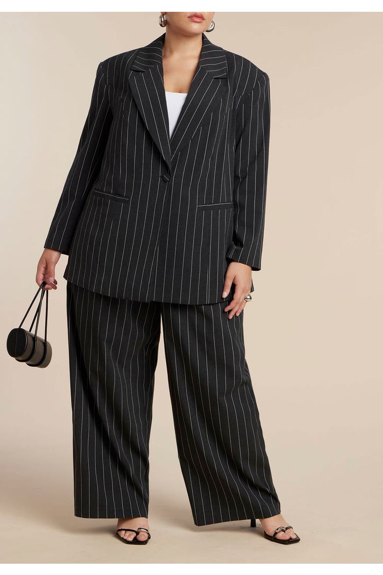 Oversized Pinstripe Blazer, Alternate, color, GREY AND WHITE