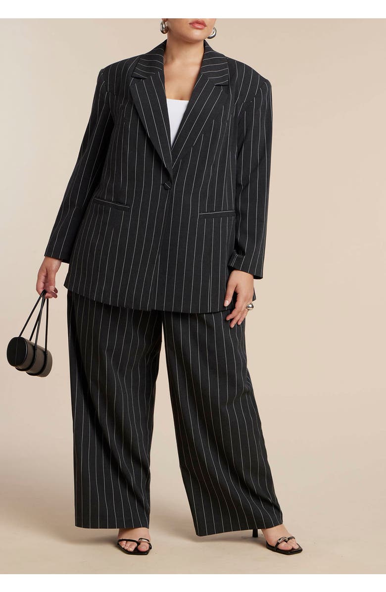 ELOQUII Oversized Pinstripe Blazer, Alternate, color, Grey And White Pinstripe