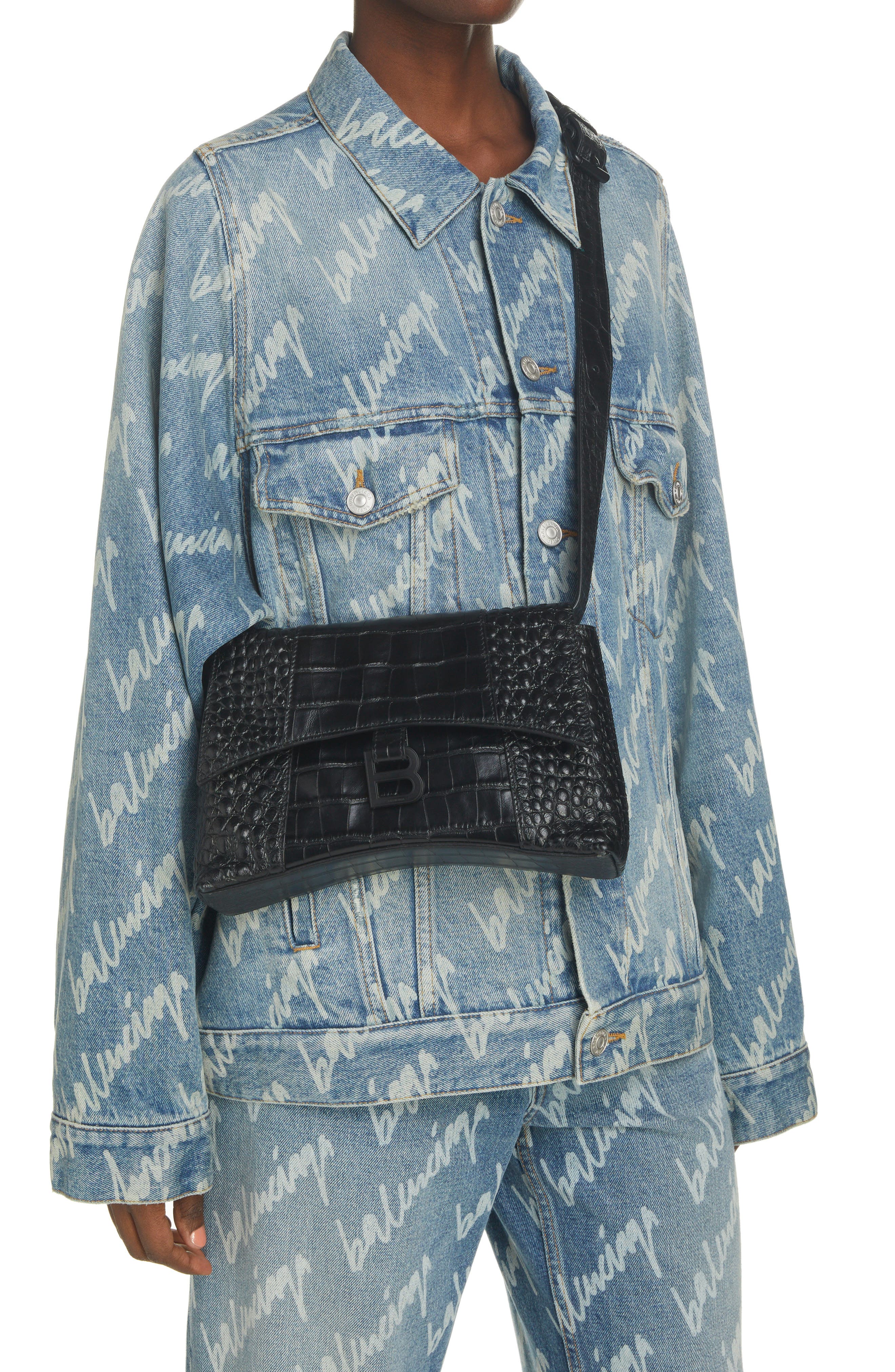 Balenciaga Extra Small Downtown Croc Embossed Leather Shoulder Bag, Alternate, color, 