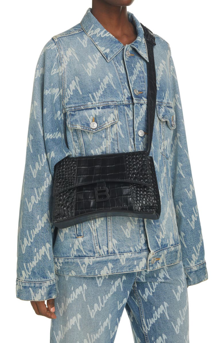 Balenciaga Extra Small Downtown Croc Embossed Leather Shoulder Bag, Alternate, color,