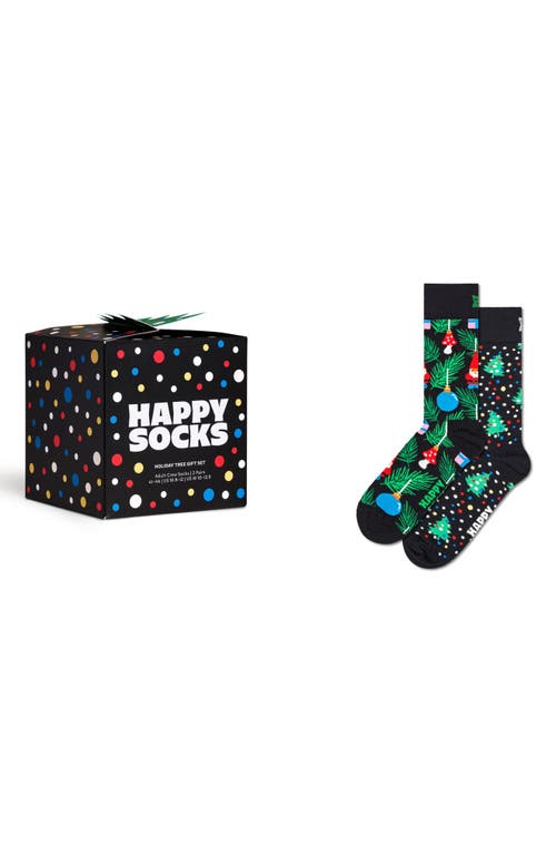 Happy Socks Holiday Tree Assorted 2-Pack Crew Socks Gift Set in Black 