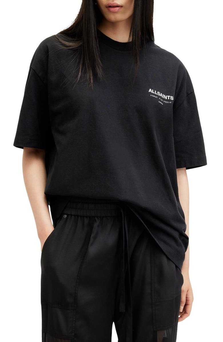 AllSaints Underground Logo Oversize Cotton Graphic T-Shirt, Main, color, 